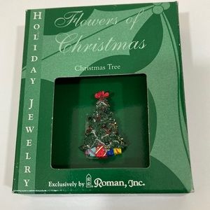 2001 Roman, Inc Christmas Tree Pin Flowers of Christmas NIB
